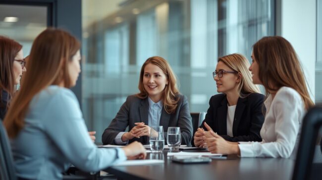 crea una imagen de personas en una sala de juntas